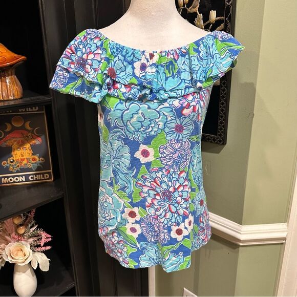 Lilly Pulitzer Off-Shoulder Floral Ruffle Cotton Top - Size M - Picture 1 of 8
